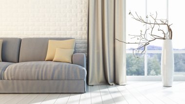 Modern parlak iç. 3D render