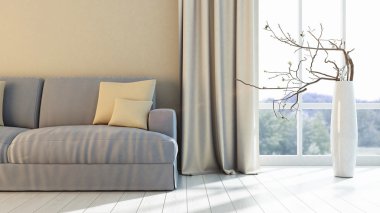 Modern parlak iç. 3D render