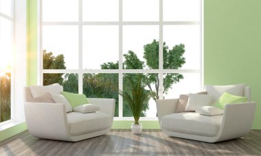 Modern parlak iç. 3D render