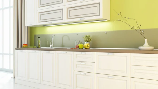 Lichte keuken interieur 3d render — Stockfoto