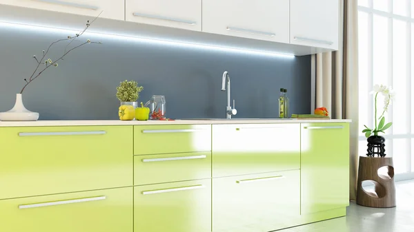 Cucina luminosa interni rendering 3D — Foto Stock