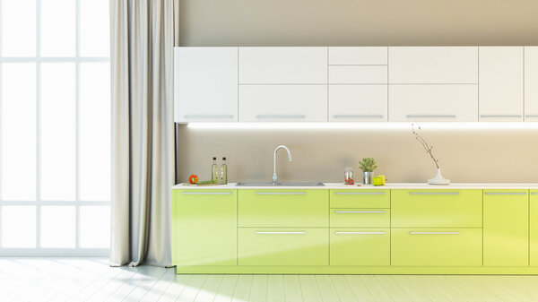 Bright kitchen interior 3D render