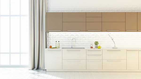 Luminoso interior de la cocina 3D render — Foto de Stock
