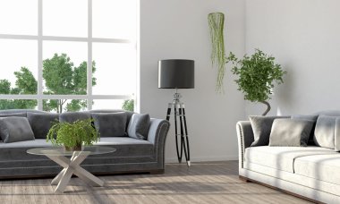 Modern parlak iç. 3D render