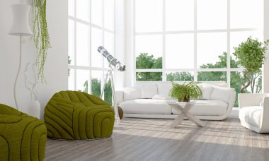 Modern parlak iç. 3D render