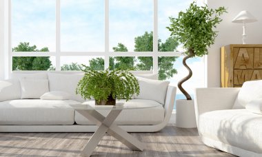 Modern parlak iç. 3D render