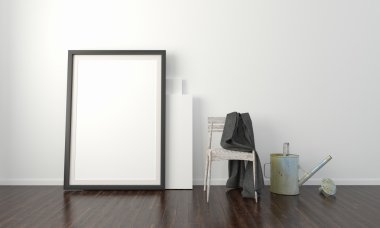 Modern parlak iç. 3D render