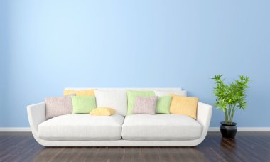 Modern parlak iç. 3D render