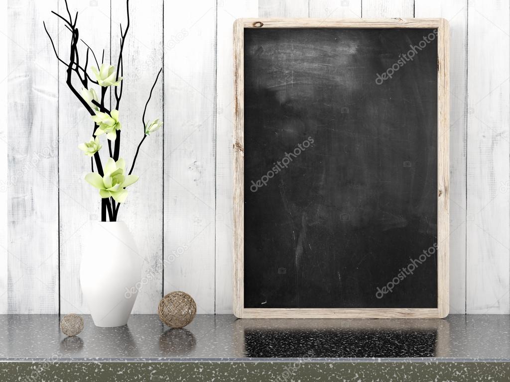 Empty black chalkboard, 3D render
