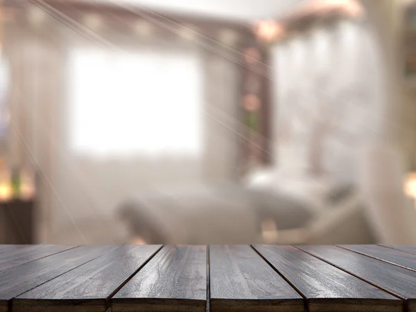 Tischplatte und verschwommenes Interieur — Stockfoto