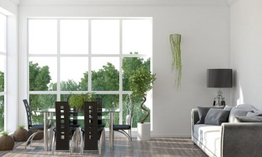 Modern parlak iç. 3D render