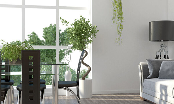 современный светлый интерьер. 3D рендеринг
