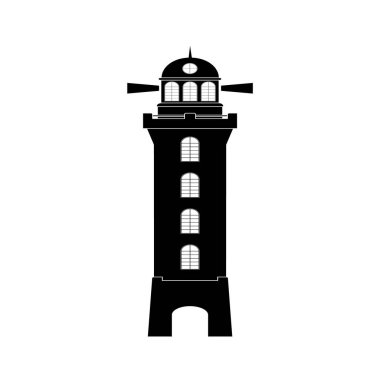 Deniz feneri felaketi önlemek için deniz gemilerine giden yolu gösteriyor. Vektör resmi.