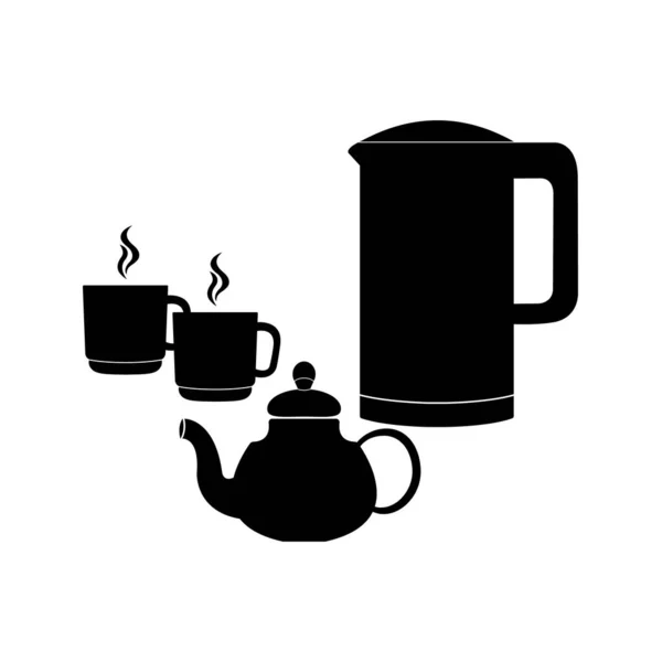 Théière Théière Deux Tasses Café Chaud Image Vectorielle — Image vectorielle