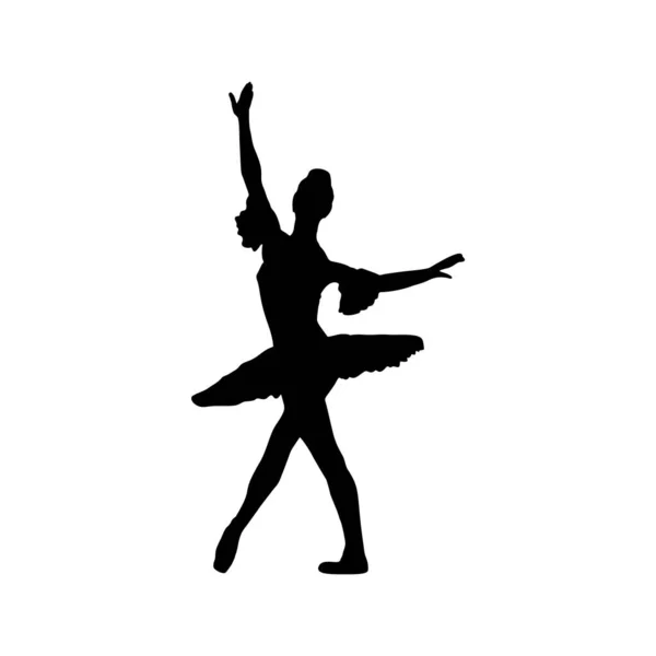 Silhueta Uma Bailarina Palco Teatro Contexto Branco Imagem Vetorial — Vetor de Stock