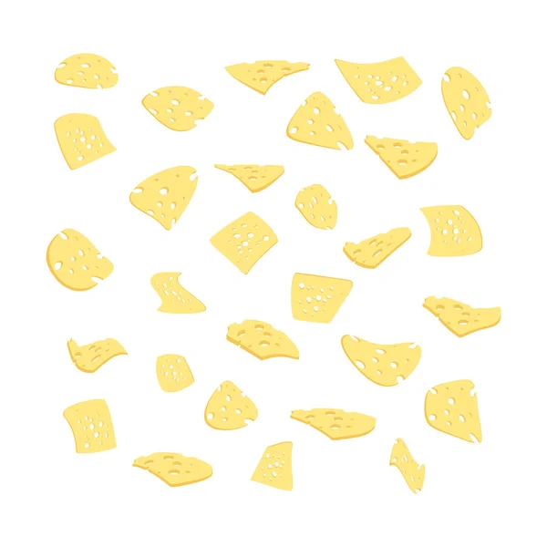 Pieces Cheese Isolated White Background Vector Image - Stok Vektor