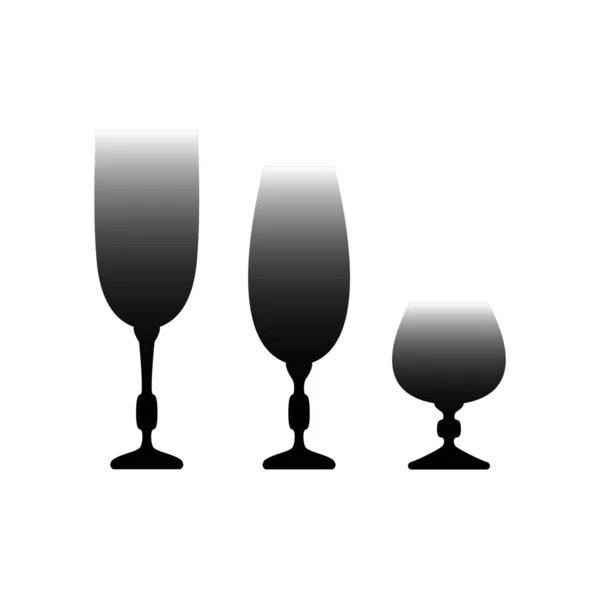 Glasses Champagne Tasting Cognac Black White White Background Vector Image - Stok Vektor