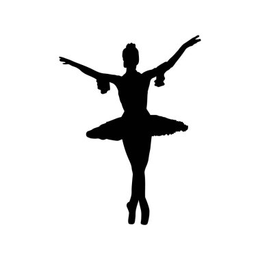 Beyaz arka planda siyahlar içinde bir balerin silueti. Vektör resmi.