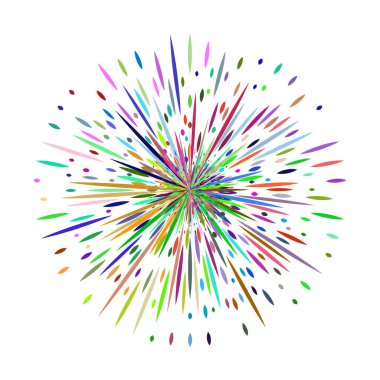 Beyaz arka planda farklı renklerde soyut renkli havai fişekler. Bir vektör resmi.