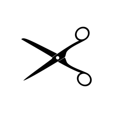 Beyaz arka planda siyahlı metal makas silueti. Bir vektör resmi.