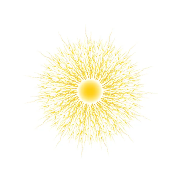 白い背景に明るい暖かい光線を持つ太陽 ベクトル画像 — ストックベクタ
