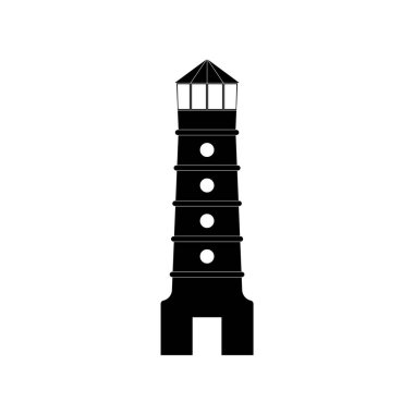 Deniz feneri beyaz arkaplandaki gemilere giden yolu gösteriyor. Bir vektör resmi.