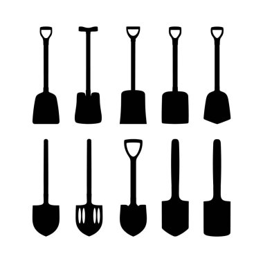 Kürekler beyaz arka planda çeşitli küreklerle çalışmak için. Bir vektör resmi.