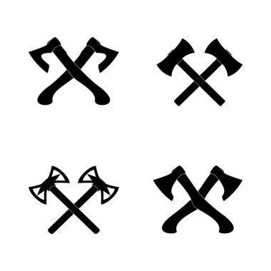 Beyaz arka planda siyah balta siluetleri. Bir vektör resmi.