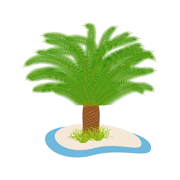 Φοινικόδεντρο Ένα Νησί Γρασίδι Άμμο Και Θάλασσα Λευκό Φόντο Μια — Διανυσματικό Αρχείο