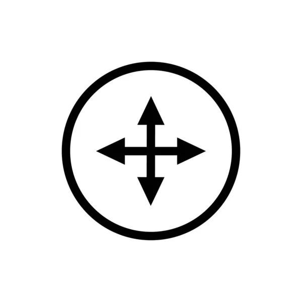 Ein Symbol Mit Multidirektionalen Pfeilen Einem Kreis Auf Weißem Hintergrund — Stockvektor