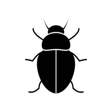 Coleoptera ailesinin bir böceğinin silueti beyaz arka planda siyahtır. Bir vektör resmi.