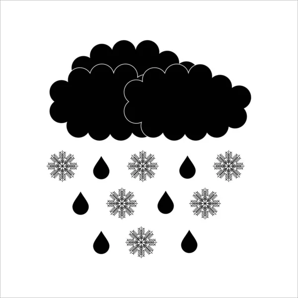 Icon Clouds Rain Snow Black White Background Vector Image — Stock Vector