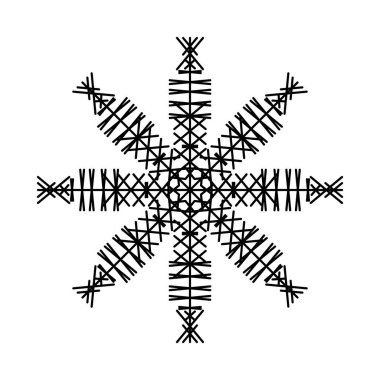 Beyaz arka planda bir kar tanesinin silueti siyahtır. Bir vektör resmi.