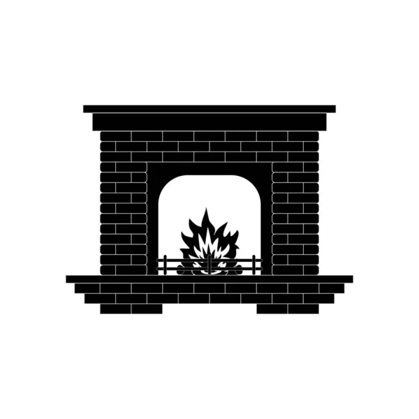 Икона Кирпичного Камина Огнем Белом Фоне Векторное Изображение — стоковый вектор