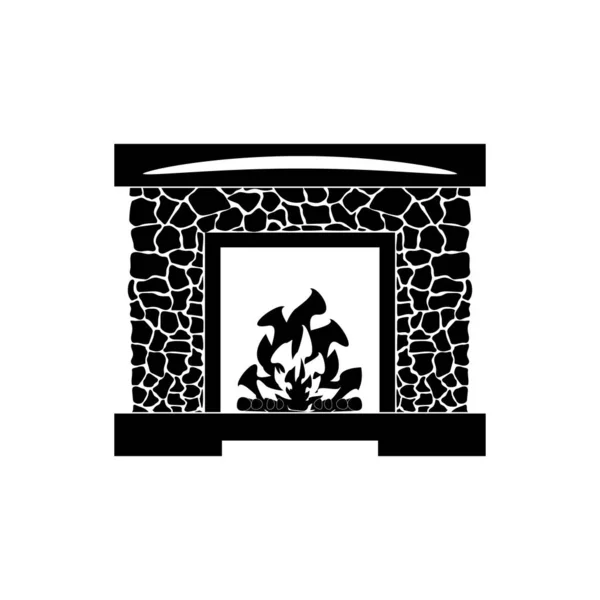 Icono Una Chimenea Decorada Con Una Piedra Salvaje Con Fuego — Archivo Imágenes Vectoriales