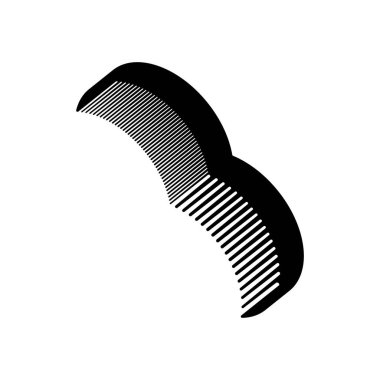 Siyah plastik bir tarağın silüeti. Beyaz arka planda küçük ve orta yuvarlak dişleri var. Bir vektör resmi.