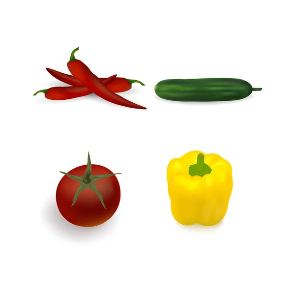 Verduras Frescas Jugoso Tomate Rojo Pimiento Amarillo Dulce Chile Rojo — Vector de stock