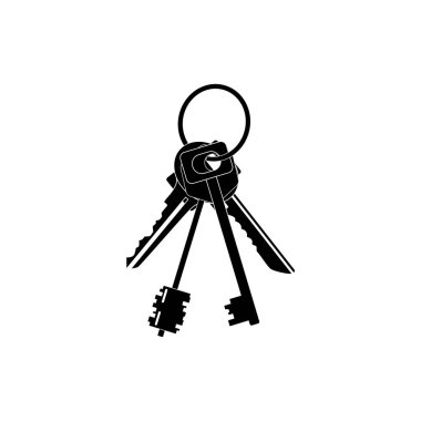 Beyaz arka planda siyah ve asma kilitler için dört anahtar. Bir vektör resmi.