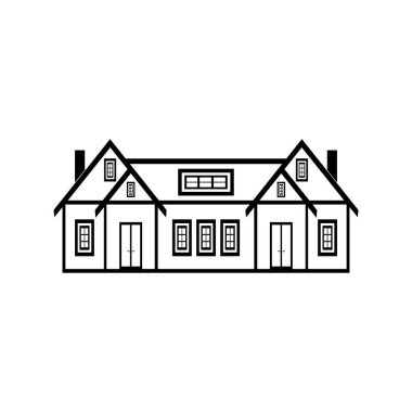 İki giriş kapısı olan büyük bir konut binası beyaz arka planda geniş ve rahattır. Bir vektör resmi.