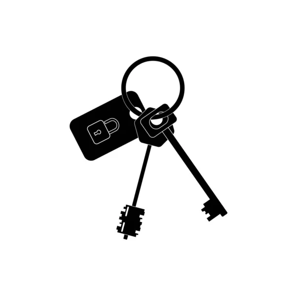 白の背景に黒でモティと南京錠のためのキーチェーンを持つ2つのキーの束 ベクトル画像 — ストックベクタ