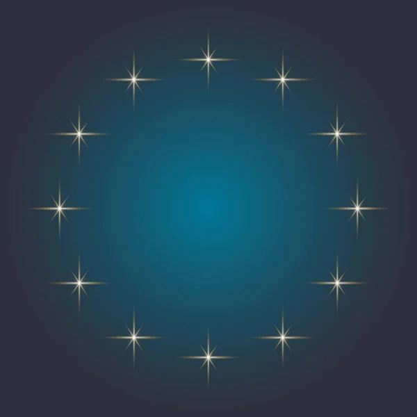 Jiskřivé Hvězdy Kruhu Tmavém Pozadí Vektorový Obrázek — Stockový vektor