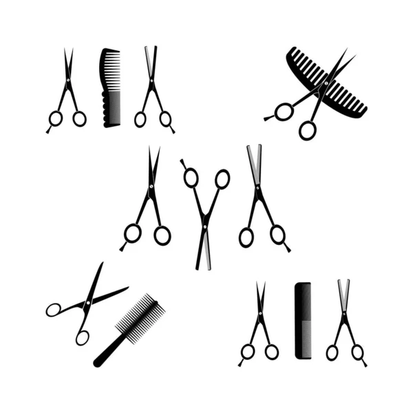 Badges Hairdressing Milling Scissors Combs Large Small Teeth Black White — Stock Vector