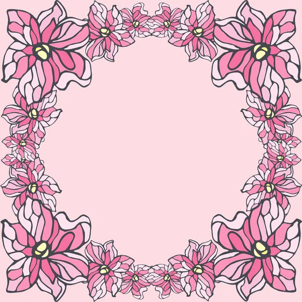 Pink flowers frame isolated on a beige background — Stock Vector