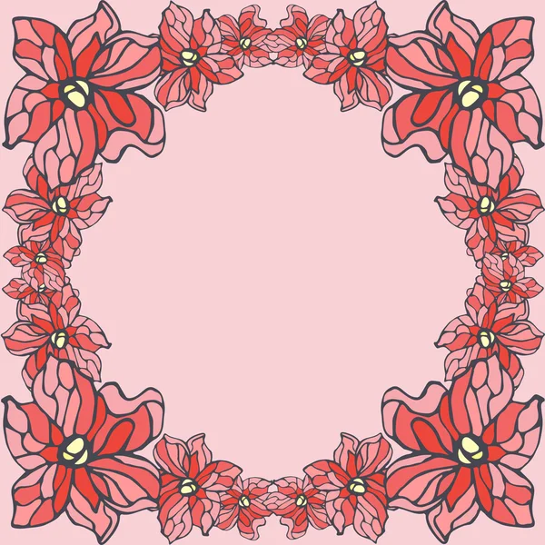 Red flowers frame isolated on a beige background — Stock Vector