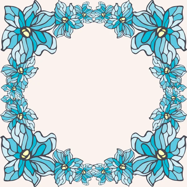 Blue flowers frame isolated on a beige background — Stock Vector