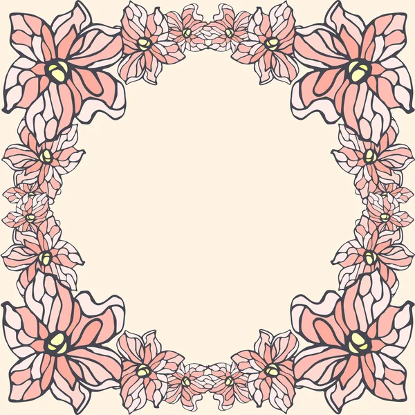 Peach flowers frame isolated on a beige background — Stock Vector