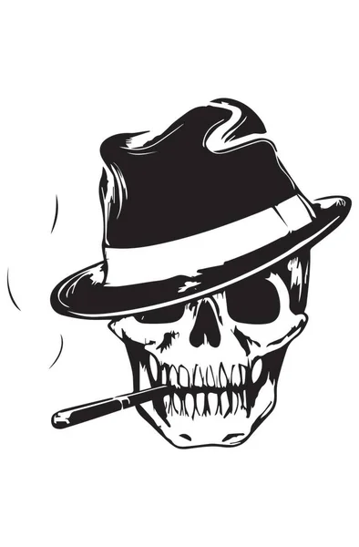 Skull Smoking Cigar Panama Hat — Stock Vector