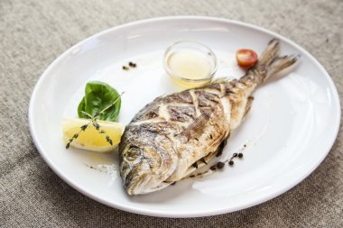 Dorado bir plaka üzerinde ızgara