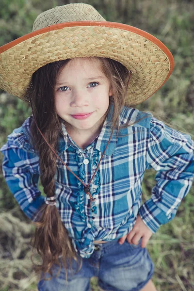 Portrait little girl Cowboy — Stock Photo, Image