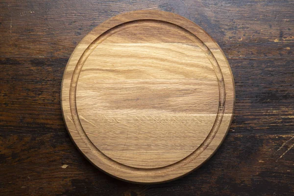 Empty Cutting Board Wooden Table Space Text Top View — Stock Photo, Image